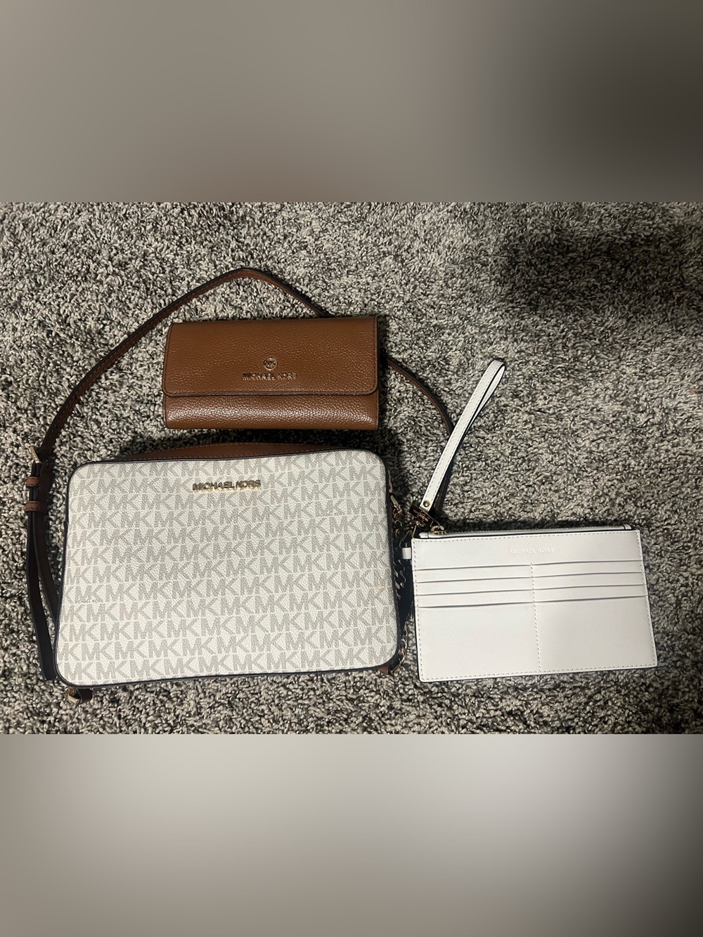 Michael Kors Two-Tone Brown and White Crossbody Wallet Set